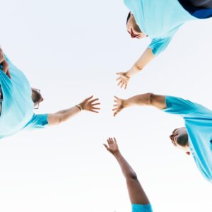 Group of happy and diverse volunteers